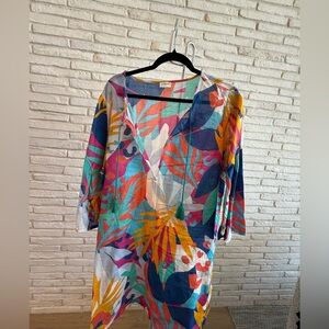 J. Crew Bright Multicolor Tropical Print V-Neck Tunic